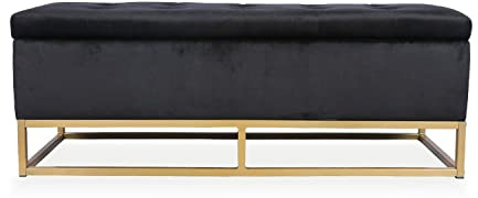 INTENSE DECO Banquette Coffre Angele Velours Noir Pieds doré