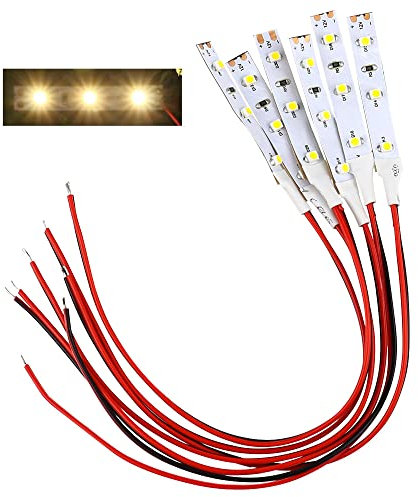 UYUYong Modellbau LED 6 STK 3-LED Hausbeleuchtung 5cm Warmweiss Modellbau mit Kabel 20cm 12-18 V DD01WM-10N-EU für Modellhäuser Modelllastwagen Modellspielzeug