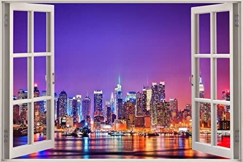 3D Effect Window View Skyline Cityskape NYC Sticker Wall Poster Vinyl