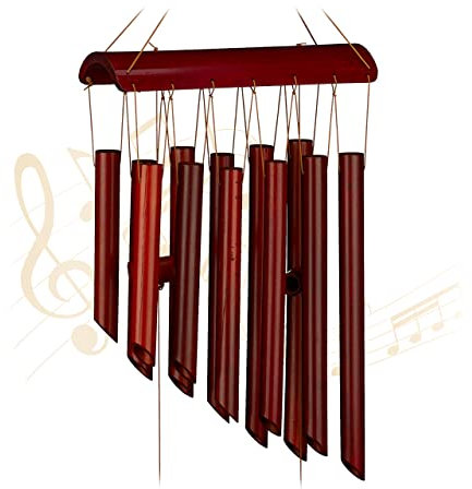 Relaxdays Windspiel Bambus, Klangspiel, Hängedeko für draußen & drinnen, Warmer Klang, Windorgel, HxB: 60 x 21 cm, braun