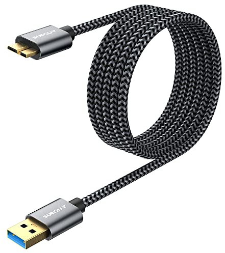 SUNGUY Micro B Câble, 2M Câble USB 3.0 5Gbps Mâle A vers Micro B Câble pour Toshiba Western Digital My Passport Elements Canvio Disque Dur Externe WD Samsung Galaxy S5
