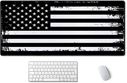 SSOIU Schreibtischunterlage, erweitertes Gaming-Mauspad (90.2x39.9 cm), wasserdichte Tastatur-Mauspad, Schreibtischunterlage – Grunge Amerikanische Flagge USA Flagge schwarz weiß