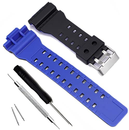 MyTime Natural Resin Replacement Watch Band Strap for Casio Mens G-Shock GD120/GA-100/GA-110/GA-100C (Black+Blue)