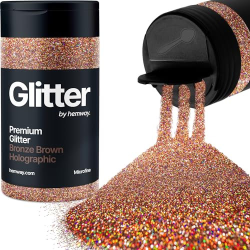 Hemway Premium Glitter Shaker - Bronze Brown Holographic | Microfine Metallic Flake Sequins for Resin & Epoxy Crafts | Craft Supplies for Tumblers, Festival, Hair, Face, Body, Eye & Nail Art | 125 g