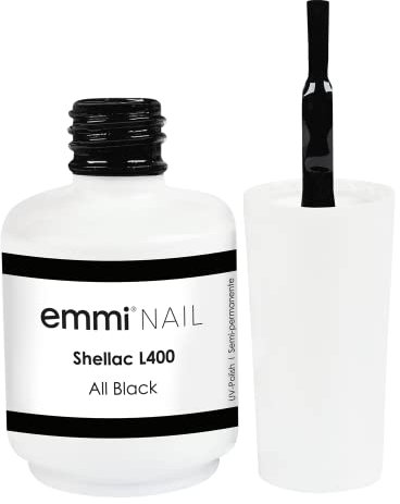 Emmi Nail Lack I LED UV Nagellack I 28 Tage Halt I Langer Glanz & hohe Deckkraft I Stoßfester Lack Nagellack I Kratzfest & vegan I 15ml - All Black (schwarz, L400)
