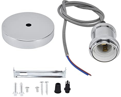 Lampenfassung mit E26/E27 Fassung mit Kabel Vintage Pendelleuchte für Nachttisch, Pendelleuchte, Nachttisch, Büro, Wohnzimmer 100-240 V (Chrom)