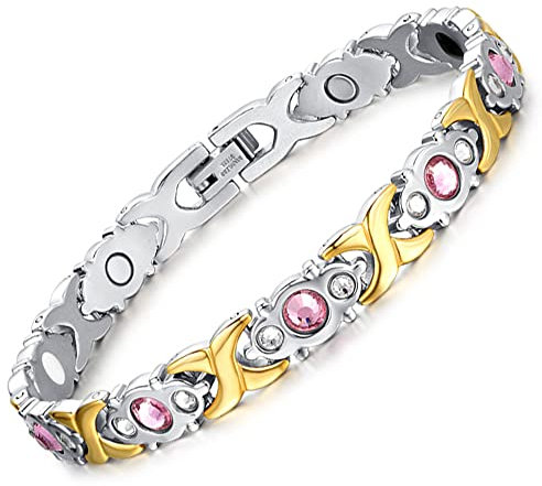 JFUME Magnetische Armband für Frauen Kristall 18k Vergoldung Schmuck Frauen Armbänder mit Link entfernen Werkzeug einstellbar 8,5