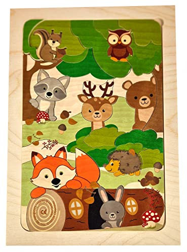 Hess Holzspielzeug 14973 - Puzzle Fuchs aus Holz, handgefertigt, für Kinder ab 3 Jahren, ca. 30 x 21 x 1 cm, mit Waldtier-Motiven, Farben auf Wasserbasis