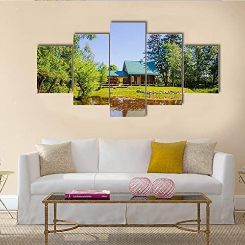 Quadro Casa In Campagna Vicino Al Lago 5 Pezzi Stampa Su Tela In Xxl Immagini Moderni Murale Fotografia Grafica Decorazione Da Parete 200X100 Cm / 79X40 - Ufficio/Hotel/Ristorante/Foto/Poster/Mural