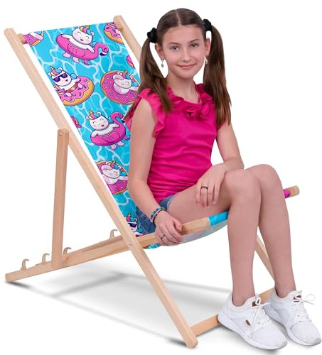 DreamRoots Kinder Liegestuhl Outdoor, Klappbarer Gartenstuhl für Draußen, Faltbarer Campingstuhl mit Waschbarem Bezug aus 100% Polyester bis zu 130 kg