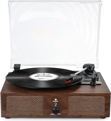 Udreamer Reproductor de discos de vinilo con altavoces integrados, tocadiscos Bluetooth accionado por correa, fonógrafo vintage con 3 velocidades para disfrute musical y decoración del hogar (café)