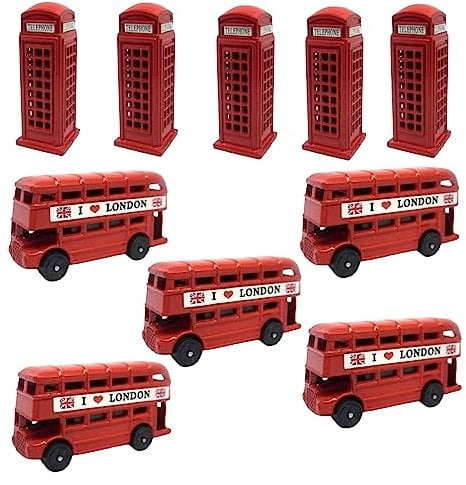 10 London 3D BUS & TELEPHONE Box Magnet Die-Cast Metal FRIDGE MAGNET - LONDON SOUVENIR 3D Bus & Phone Booth Magnet by Mighty Majesty BRITISH GIFT