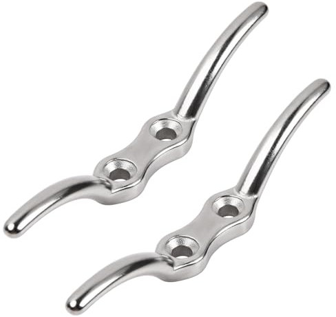 Hoxfly 2PCS 113mm Cleat Hooks Silver, Stainless Steel, Wall Mount, Modern Style, Rope Tethering, Cord Securing