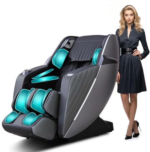 HealthRelife Business Class Massagesessel Ganzkörpermassage mit Körperscan Shiatsu Automatischer Wadenstützverlängerung und Wadenknetmassage (Schwarz-Grau)