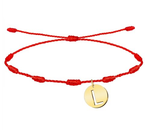 cotigo Armband mit 7 roten Knoten mit Initialbuchstaben A-Z, Edelstahl, Glücksbringer und Schutz, Armband mit rotem Faden, für Paare, Freundschaft, Damen, Edelstahl