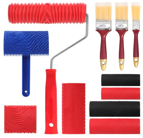 Moendergo Set di 8 strumenti per pittura con venature del legno, rullo per carta da parati, pittura artistica da parete, con 3 pennelli per fai da te, mobili, decorazioni per la casa