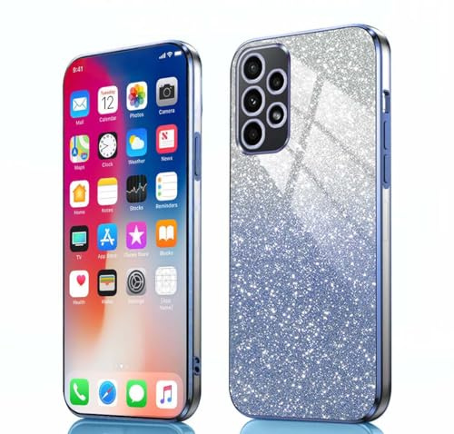 PEIYE Hülle für Samsung Galaxy A52 / A52s - Stoßfeste Silikon Handyhülle, Glitzernde Schutzhülle mit Elektroplattierten Rändern und Integrierter Glitzerkarte mit Glitzer, Cover Case, Verlauf Blau