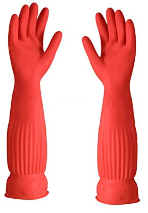 Guantes de Limpieza de Lavavajillas, Largos Guantes de Látex de Goma, Impermeables, Reutilizables - Para Cocina, Jardín, Limpieza (L, 45cm)