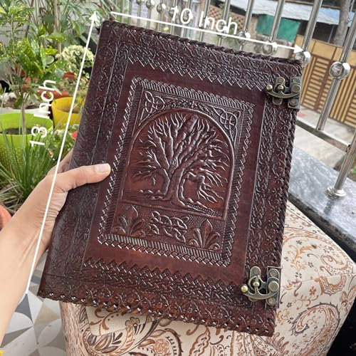 handborncraft Personalisierbares Leder-Ringbuch, Baum des Lebens, Grimoire-Ordner, personalisiertes Lederportfolio, Herren, 21,6 x 27,9 cm, Braun