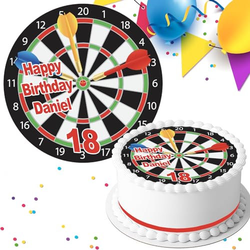 DARTS BIRTHDAY PARTY PERSONALISED 7.5 INCH EDIBLE ICING CAKE TOPPER DECORATION B062