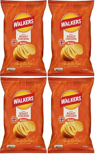 Walkers Roast Chicken Multipack Crisps, 6x25 g (Pack of 4)