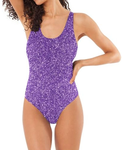 RPLIFE Costume da bagno da donna in marmo rosa glitterato di lusso, costume da bagno intero di classe per donne, costumi da bagno per mamma per donne, Glitter viola., L