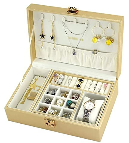 PLJKIHED Box Schmuckschatulle PU-Leder Schmuckschatulle Organizer Halsketten Aufbewahrungskoffer 2 Schichten Armband Ring Vitrine Schmuckschatullen Geschenk (Farbe: Einfarbig, Größe: 27 * 18 * 9 cm)