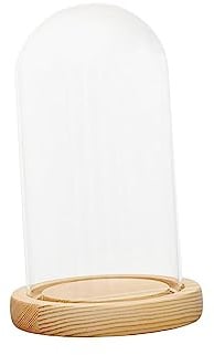FLCPJGV Cloche en Verre, Couvercle en Verre Transparent avec Base en Bois, Présentoir en Forme de Dôme en Verre, pour Bougies, Rose Eternelle, La Décoration de La Maison, 12x21cm