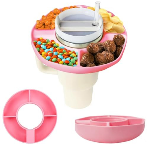 1 Piece Stanley Snack for Cup Accessories, Stanley Cup Snack Bowl, 4 Compartment Snack Container, Cinema, Party, Work, Leisure and Enjoy Different Snacks (Pink,40oz)