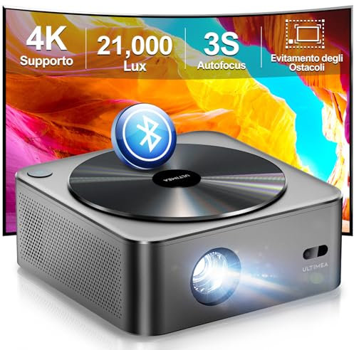 ULTIMEA Proiettore 4K Supporta Nativo 1080P, Auto Focus & Keystone 700 ANSI 21000Lumens Smart Videoproiettore, Bluetooth 5.2 WiFi HDR10, Home Cinema Projector per HDMI/iOS/Android/TV Stick, Apollo P40
