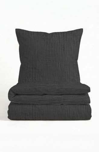 biberna Premium Musselin Bettwäsche 155x220 cm grau | 2-teilig mit Kissenbezug 80x80 cm | 100% Baumwolle | weich, griffig & atmungsaktiv | Knopfverschluss | Bettwäsche | Uni | Modell 0480500