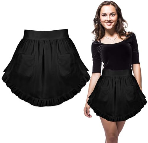 Abeillo Schürze Schwarz, Kochschürze Apron Kellnerschürze Taillenschürze Damen Halbschürze Verstellbare Schürze, Schürzen für Kochen Basteln Malen Backen Koch Kellner