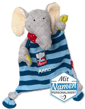 LALALO Sigikid Schnuffeltuch Elefant mit Namen Bestickt, Baby & Kinder Schmusetuch personalisiert, Kuscheltuch Geschenkidee Mädchen/Jungen, Lolo Lombardo, Blau