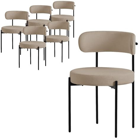 ML-Design Esszimmerstühle 6er Set, Küchenstuhl aus Teddystoff Braun, Wohnzimmerstuhl mit Rückenlehne, Polsterstühle mit schwarzen Metallbeinen, Loungesessel ergonomisch, Stuhl für Esszimmer/Wohnzimmer