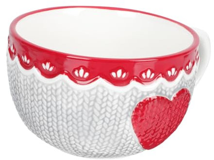 Amosfun Love Breakfast Cup Ceramic Mug Large Coffee Mugs Embossed Heart Pattern Tea Coffee Cup