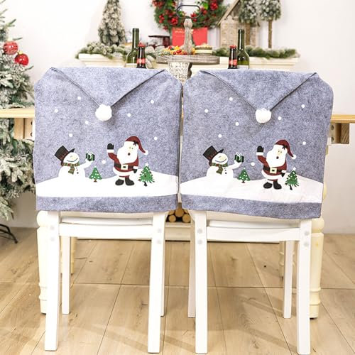 Stuhlhussen Weihnachten 6er Set, Weihnachtsdeko Stuhlhussen für Stühle Weihnachten, Weihnachten Aesthetic Deko Innen Stuhlbezug Abdeckung Stuhlhussen für Weihnachten Esszimmer, Party Deko (Grau)