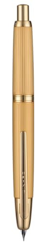 Jinhao 10 Press Füllfederhalter mit Box, Gebürstetes Mattes Gold einziehbare extra feine Feder mit Tintenkonverter-Set (Goldener Clip)