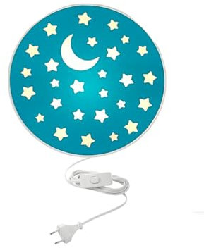 Kinderzimmer Wandlampe Mond Sterne Blaugrün, mit Schalter, Ø 25cm