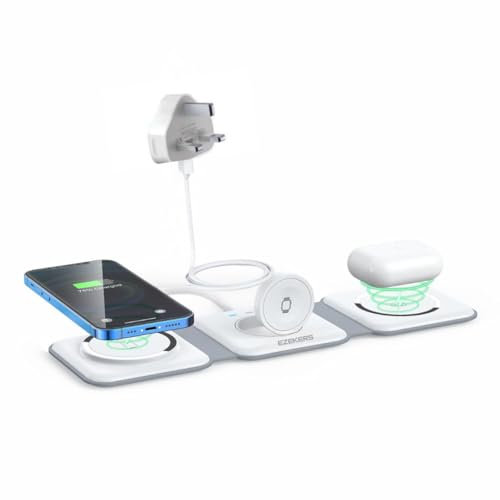 Charging Station for Apple Multiple Devices - 3 in 1 Foldable Magnetic Wireless Charger Dock + 20W Adapter Travel Charging Pad for iPhone 16 15 14 13 12 Pro Max Plus Watch & Airpods