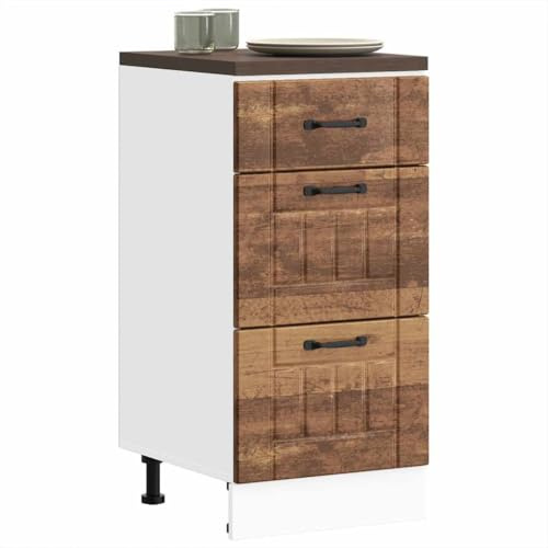 Myheimly Küchenschrank Küchenzeile,Küchenmöbel Einbauküche Schrank,Holzwerkstoff Schrank,Altholz,Kitchen Cabinet (3 Drawers),40 x 46 x 81.5 cm