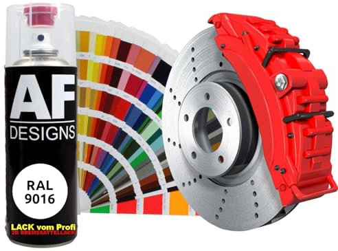 Alex Flittner Designs 2K Bremssattellack RAL Spraydose hitzebeständig 300° Bremssattelfarbe Hochwertiger Lack für Bremssättel, Bremsen und Autozubehör - 400 ml (RAL9016 VERKEHRSWEISS)
