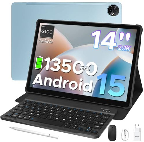 DOOGEE Tab E3 Max 14 Inch Tablet Android 15 Gaming Tablet with Keyboard, 13500mAh Battery MTK G100 Octa-Core Android Tablets 32GB RAM+256GB ROM (2TB TF), 2.1K (2160*1440), 4G LTE/5G WiFi/Widevine L1