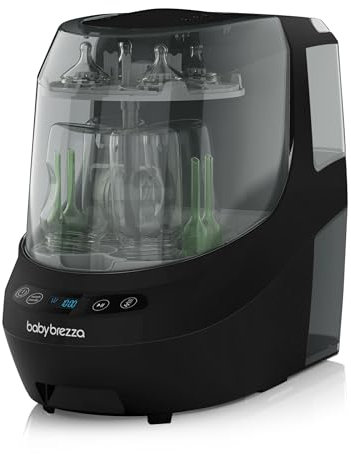 Baby Brezza Bottle Washer Pro – 3-in-1 Baby Bottle Cleaner; Wash, Sterilise, Dry – Universal Cleaning for All Bottles: Plastic + Glass + Newborn Dummy + Breast Pump Parts - HEPA Filtration -All Black