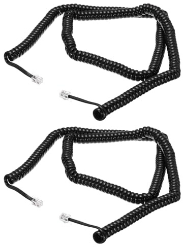 sourcing map 2 Pack Phone Cord for Landline, 25ft Uncoiled/3.4ft Coiled RJ9 4P4C Telephone Handset Cord No Tangle Coiled Phone Cable, Black