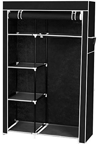 TactFire Armoire de Rangement en Tissu, Penderie avec Housse, Armoire Chambre Portable, Armoire à Vêtements avec 5 Couches 6 Compartiments, 105 x 45 x 158 cm (Noir, 105x45x158cm)