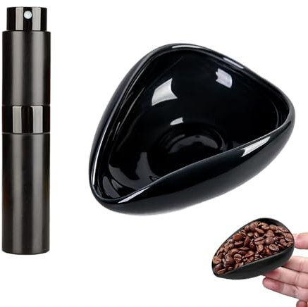Taza Dosificadora Granos Café, 2 Piezas Accesorios Café, Cuenco Dosificador de Cerámica, Kit de dosificador de granos de café y botella pulverizadora, para Amantes Café, Casa de Té, Hotel, Negro