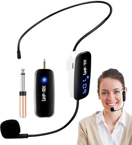 Pzuryhg Wireless Microphone Headset 2-in-1 Handheld and Headset with 165ft Range, 8-Hour Battery Life, 1/8 Inch Plug Compatible with Karaoke Speakers PA Systems Teaching Fitness Presentations