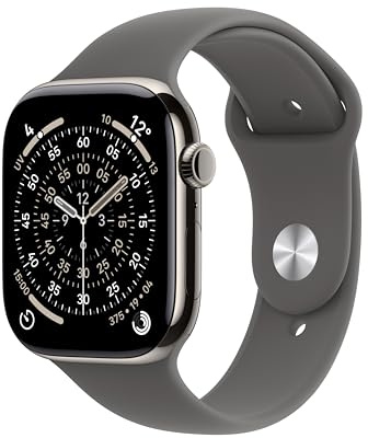 Apple Watch Series 11 GPS + Cellular 46 mm Smartwatch mit Titangehäuse in Natur und Sportarmband in Steingrau (S/M) Schlafindex, Fitnesstracker, Gesundheitsüberwachung, Always-On Display, Wasserschutz