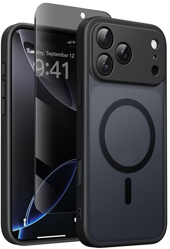 Magnetische Hülle für iPhone 17 Pro mit Sichtschutzfolie,Schwarz