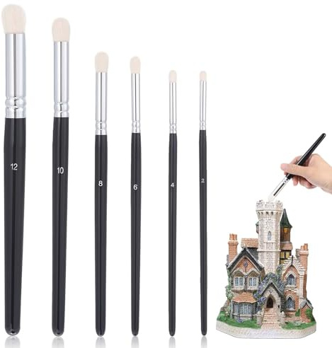 Lot de 6 pinceaux DryBrush - En poils de chèvre - Pour les loisirs - Pour dessus de table - Pour peinture à l'huile aquarelle miniature (6 tailles)